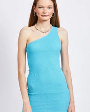 One Shoulder Textured Mini Dress