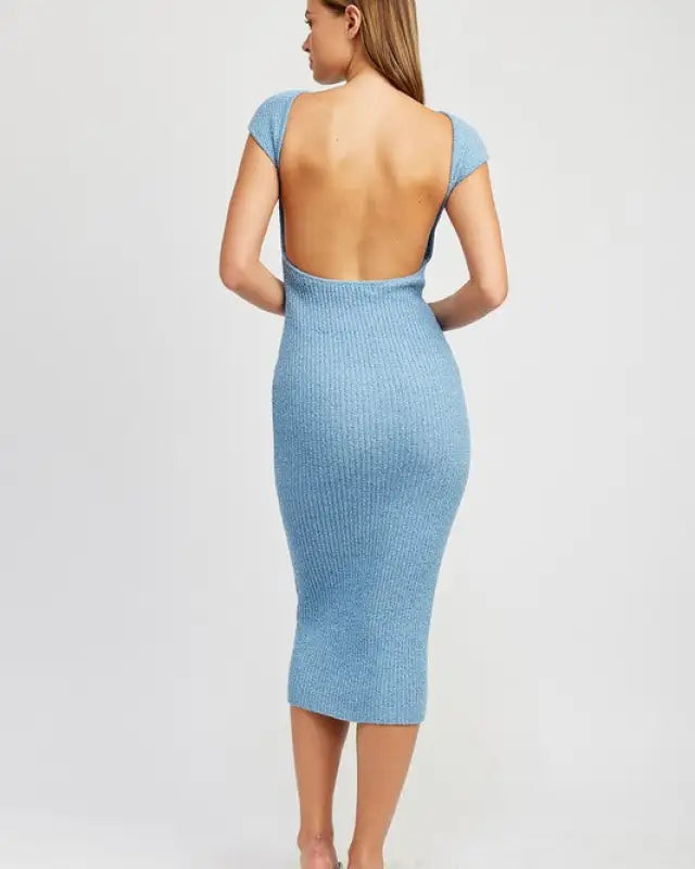 Open Back Cap Sleeve Bodycon Sweater Dress