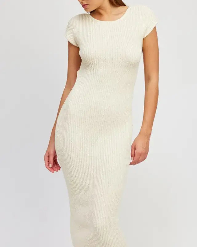 Open Back Cap Sleeve Bodycon Sweater Dress