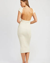 Open Back Cap Sleeve Bodycon Sweater Dress