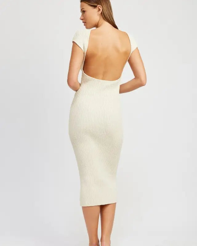 Open Back Cap Sleeve Bodycon Sweater Dress