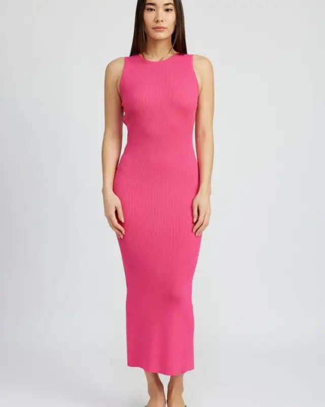 OPEN BACK MAXI KNIT DRESS - FUCHSIA / S