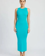 OPEN BACK MAXI KNIT DRESS - TURQUOISE / S