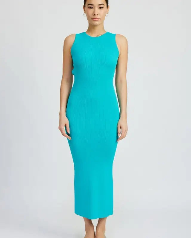 OPEN BACK MAXI KNIT DRESS - TURQUOISE / S