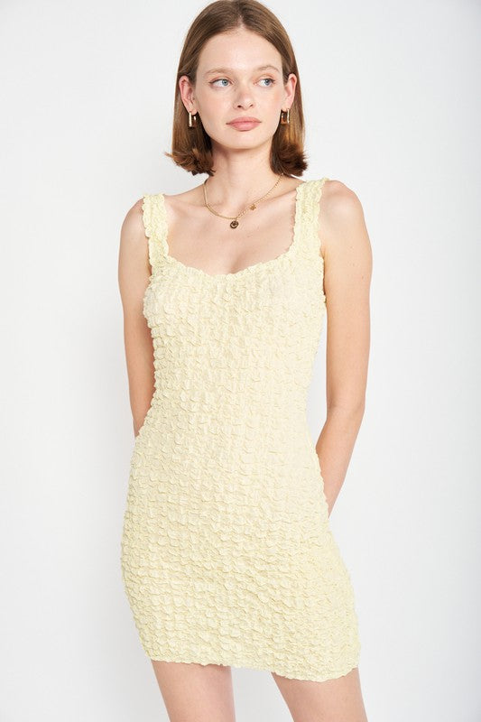 SMOCKED OPEN BACK MINI DRESS - Yellow / S - Dresses