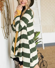 Open Front Striped Draped Cardigan