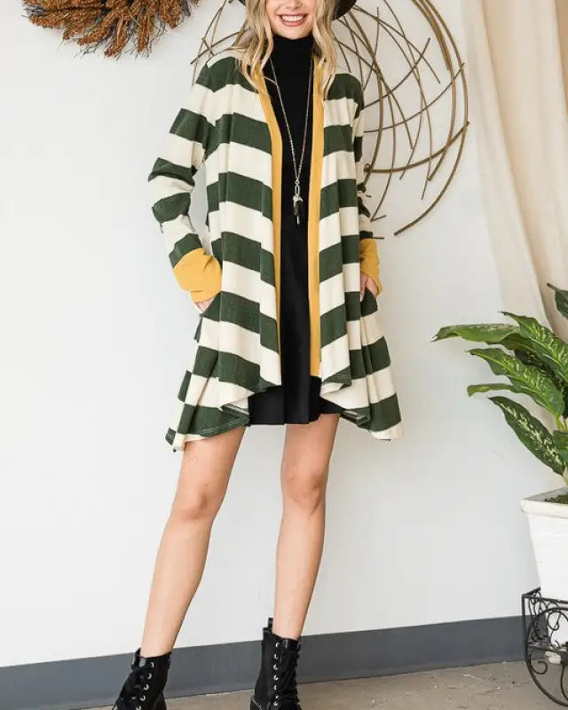 Open Front Striped Draped Cardigan