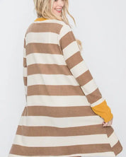 Open Front Striped Draped Cardigan