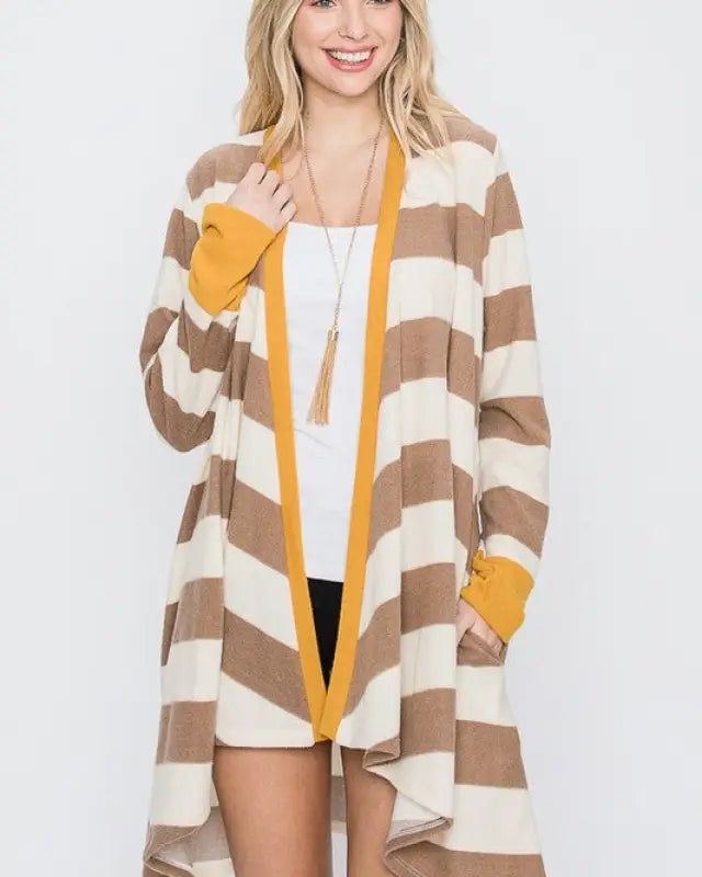 Open Front Striped Draped Cardigan