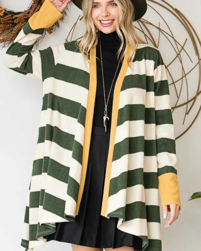 Open Front Striped Draped Cardigan