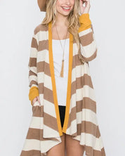 Open Front Striped Draped Cardigan