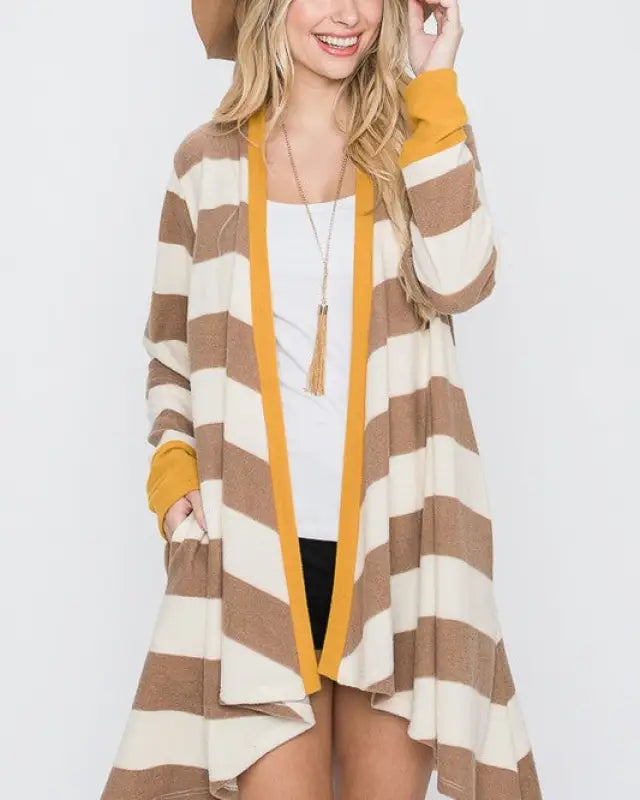 Open Front Striped Draped Cardigan