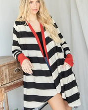 Open Front Striped Draped Cardigan