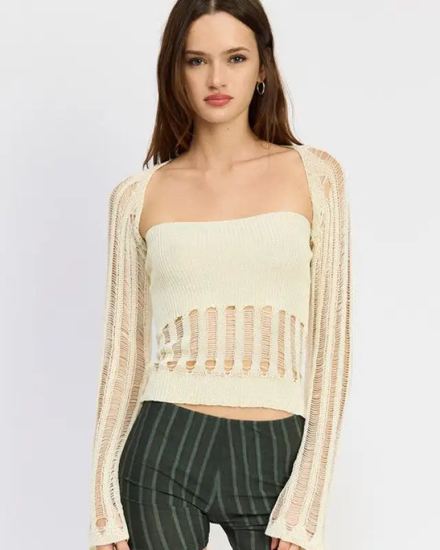 OPEN KNIT SHRUG - OFF WHITE / S