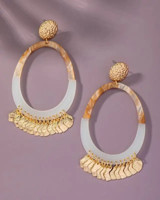 Oval acetate hoop earrings with leaf drops - Gold / one size - Rings