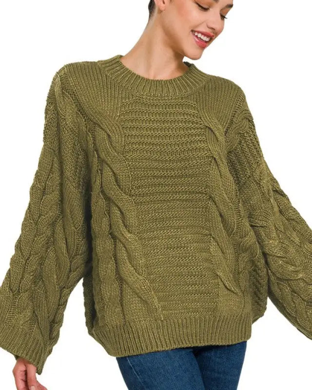 Oversized Bell Sleeve Cable Knit Sweater