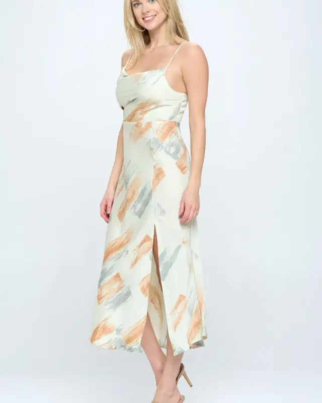 Paint Stroke Midi Slip Dress