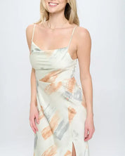 Paint Stroke Midi Slip Dress - BEIGE / XS