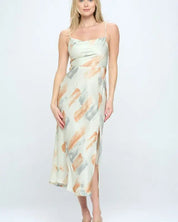 Paint Stroke Midi Slip Dress