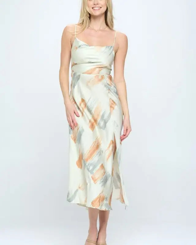 Paint Stroke Midi Slip Dress