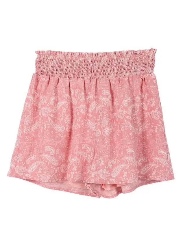 Paisley shirred waist casual shorts