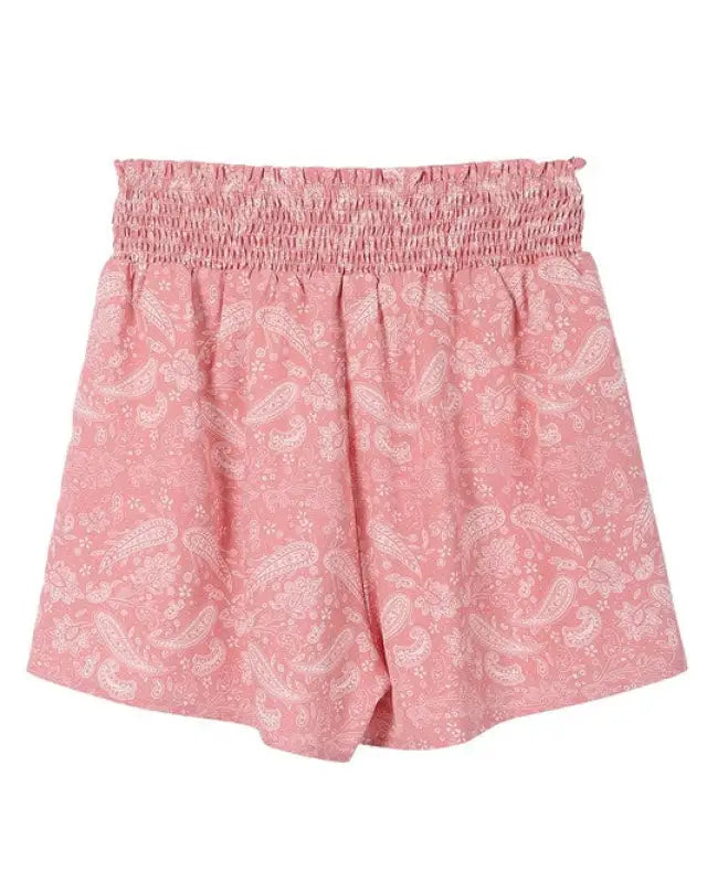 Paisley shirred waist casual shorts