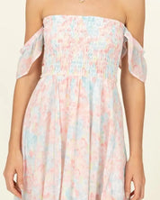 Pastel Florals Smocked Midi Dress