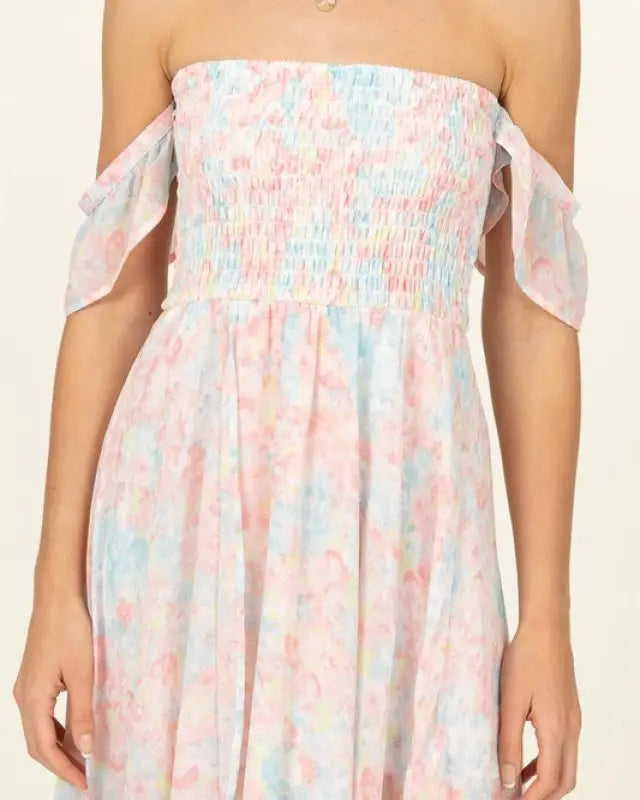 Pastel Florals Smocked Midi Dress