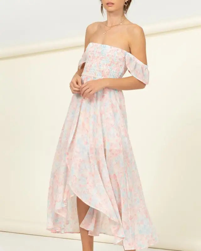 Pastel Florals Smocked Midi Dress