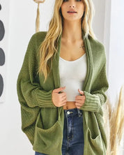 Pattern Knit Dolman Sleeve Solid Slouch Cardigan