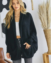 Pattern Knit Dolman Sleeve Solid Slouch Cardigan