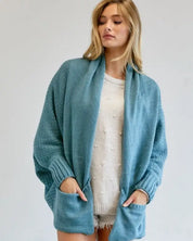 Pattern Knit Dolman Sleeve Solid Slouch Cardigan