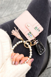 Pearl Key Ring Wallet Bracelet - Blush / OneSize