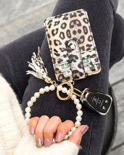 Pearl Key Ring Wallet Bracelet - Leopard / OneSize