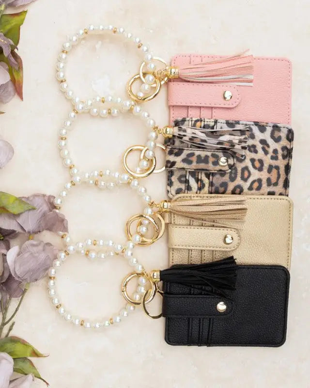 Pearl Key Ring Wallet Bracelet