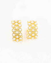 Pearl Lattice Hoop Earrings - OS