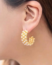 Pearl Lattice Hoop Earrings - OS