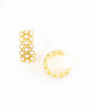 Pearl Lattice Hoop Earrings - OS