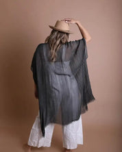 Pencil Stripe Lurex Trim Kimono