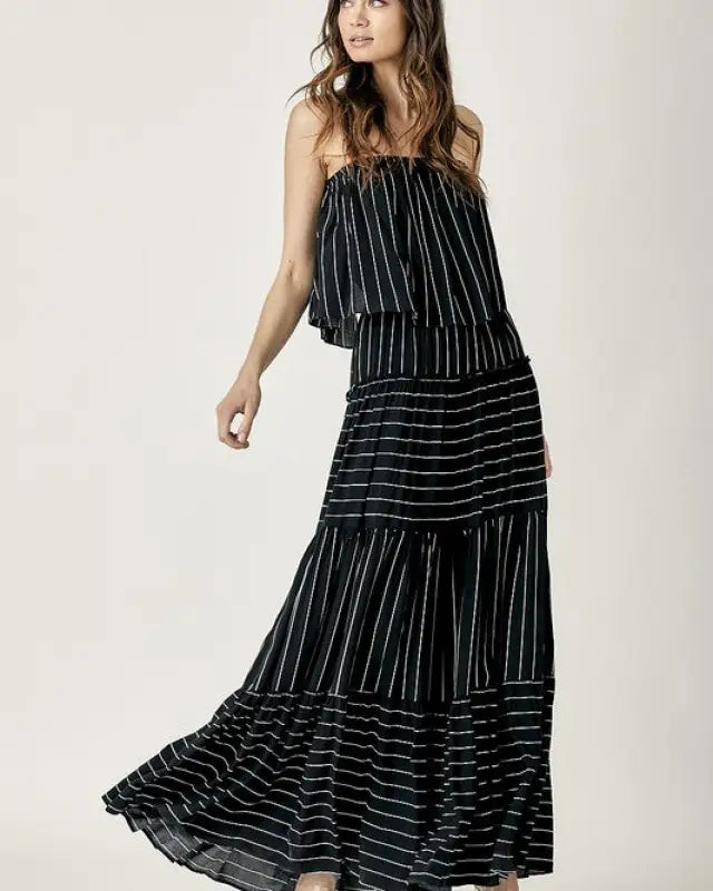 Pin Stripe Print Tube Maxi Dress