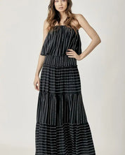 Pin Stripe Print Tube Maxi Dress