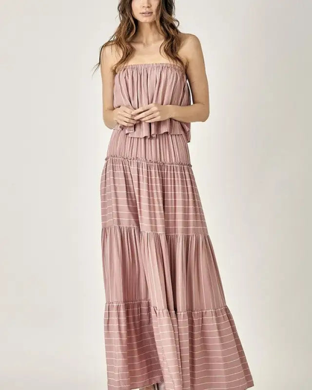 Pin Stripe Print Tube Maxi Dress