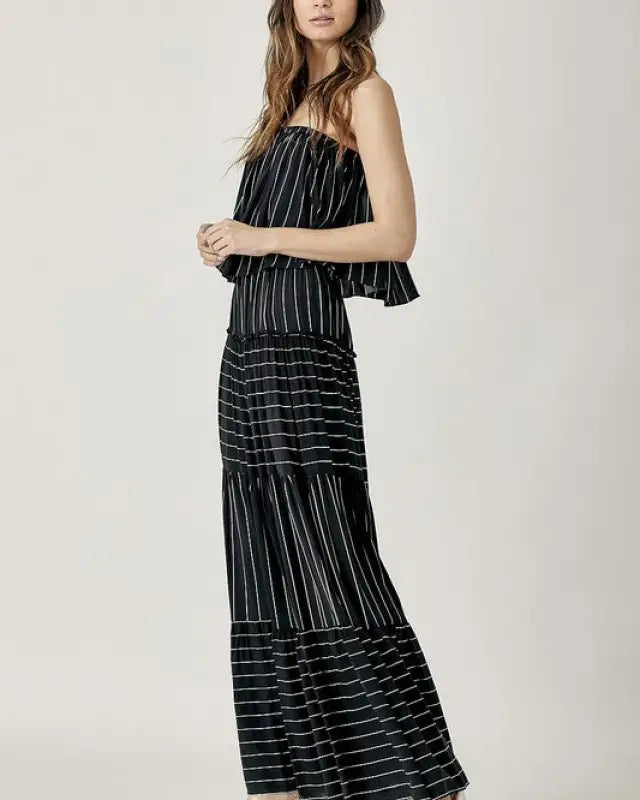 Pin Stripe Print Tube Maxi Dress