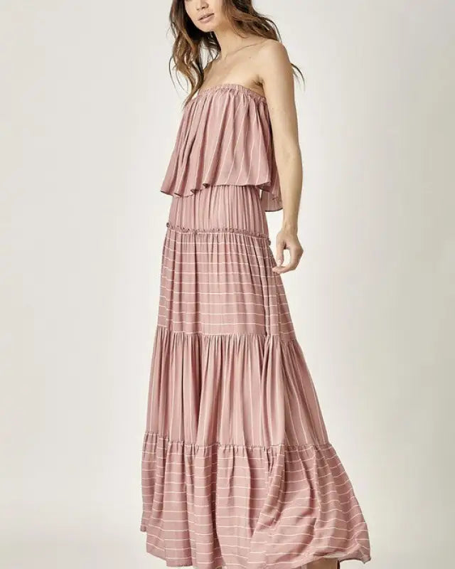 Pin Stripe Print Tube Maxi Dress