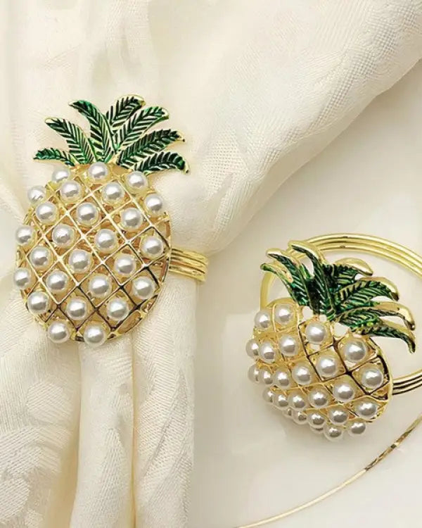 Pineapple Napkin Ring Set - Gold / OS