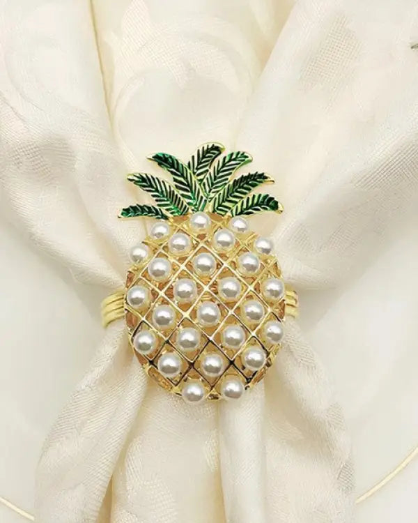 Pineapple Napkin Ring Set - Gold / OS