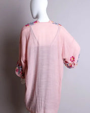 Pink Anemone Garland Embroidered Kimono