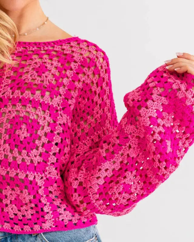 Pink Crocheted Cropped Sweater