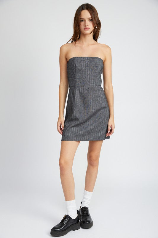 PINSTRIPE TUBE MINI DRESS - Dresses