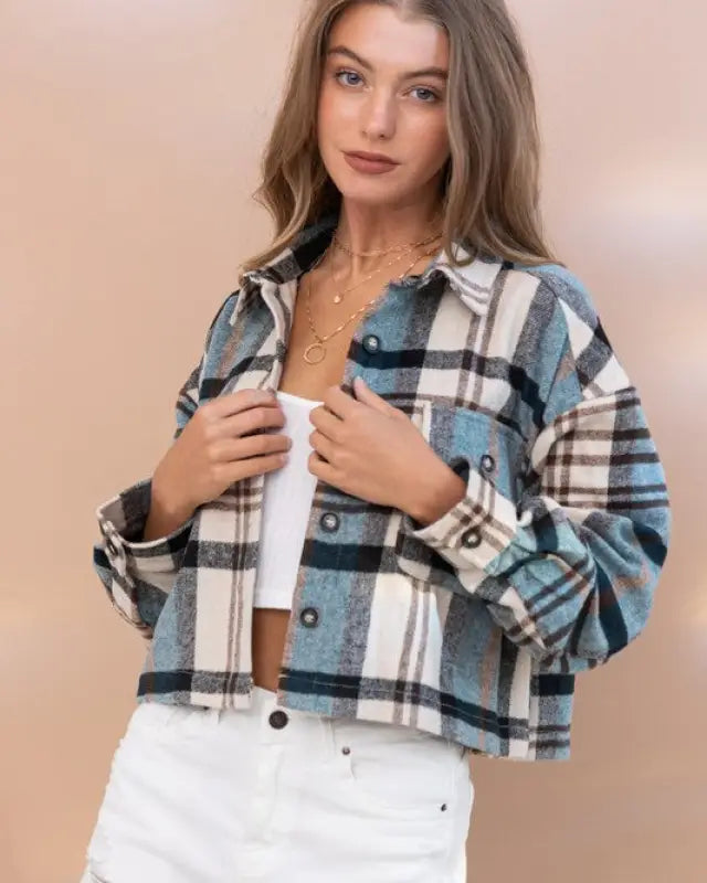 Plaid Crop Shirt Jacket